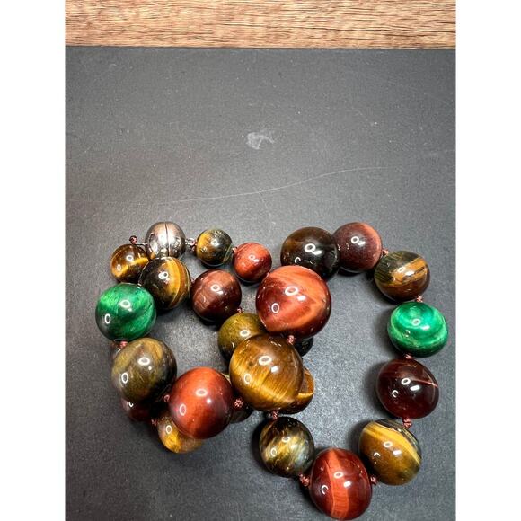 Multi color tiger eye graduated necklace with 925 magnetic clasp - Picture 11 of 14